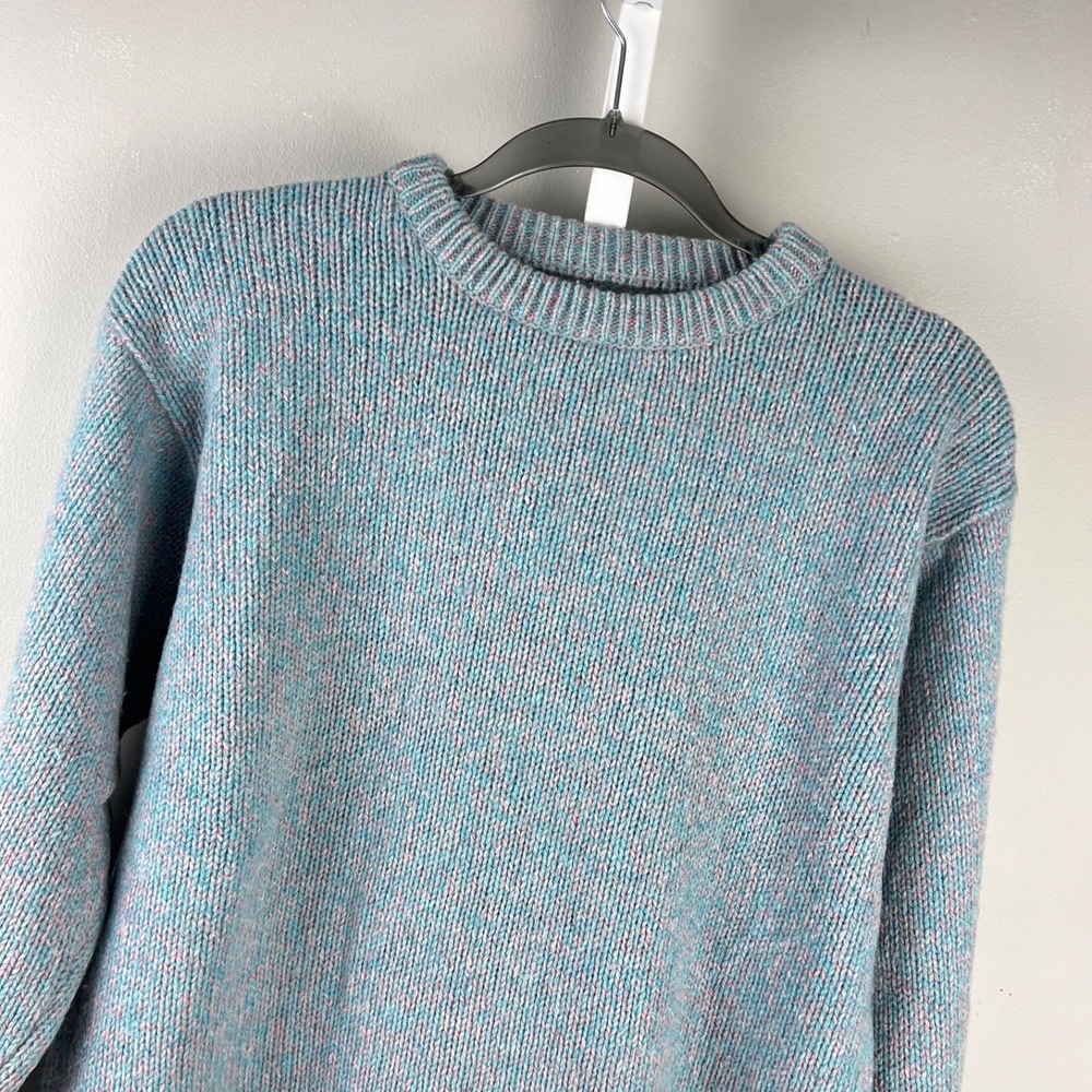 Eddie Bauer Vintage Sweater Womens M Blue Pink Wool Blend Crewneck Pullover